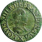 France Double Tournois Louis XIII Amiens Mint. 3rd Type 1616 X LOVIS. XIII. R. DE. FRAN. ET. NAVA. X. coin obverse