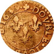 France Double Tournois (Louis XIII Bordeaux Mint. 14th Type) .DOVBLE.TOVRNOIS 1639 coin reverse