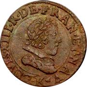 France Double Tournois (Louis XIII Bordeaux Mint. 7th Type) LOVIS. XIII. R. D(E). FRAN. ET. NA(V) (K) coin obverse