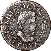 France Double Tournois (Louis XIII Lyon Mint. 1st Type) LOVIS. XIII. R. DE. FRAN. ET. NAVA. D coin obverse France Double Tournois (Louis XIII Lyon Mint. 1st Type) LOVIS. XIII. R. DE. FRAN. ET. NAVA. D coin obverse
