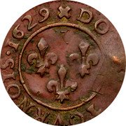 France Double Tournois (Louis XIII Lyon Mint. 6th Type) X DOVBLE.TOVRNOIS 1629 coin reverse