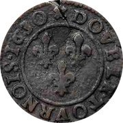France Double Tournois Louis XIII Lyon Mint. 7th Type 1630 D DOVBLE.TOVRNOIS 1630 coin reverse