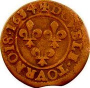 France Double Tournois (Louis XIII Lyon Mint. 9th Type) DOVBLE TOVRNOIS 1634 coin reverse