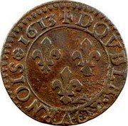France Double Tournois (Louis XIII. Nantes Mint. 3rd Type) + DOVBLE.TOVRNOIS 1613 coin reverse France Double Tournois (Louis XIII. Nantes Mint. 3rd Type) + DOVBLE.TOVRNOIS 1613 coin reverse