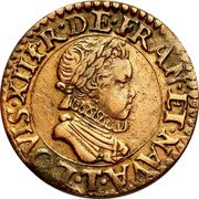 France Double Tournois (Louis XIII Nantes Mint) LOVIS. XIII. R. DE. FRAN. ET. NAVA. T. coin obverse