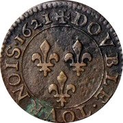 France Double Tournois (Louis XIII Paris Mint. 2nd Type) DOVBLE.TOVRNOIS 1621 coin reverse France Double Tournois (Louis XIII Paris Mint. 2nd Type) DOVBLE.TOVRNOIS 1621 coin reverse