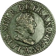 France Double Tournois (Louis XIII Paris Mint. 3rd Type) LOYS. XIII. R. DE. FRAN. ET. NAV. A. coin obverse