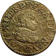 France Double Tournois Louis XIII Paris Mint. 4th Type 1627 A LOYS. XIII. R. DE. FRAN. ET. NAV. A. coin obverse