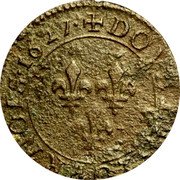France Double Tournois Louis XIII Paris Mint. 4th Type 1627 A DOVBLE. TOVRNOIS.1627. coin reverse