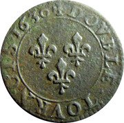 France Double Tournois (Louis XIII Paris Mint. 5th Type) DOVBLE.TOVRNOIS 1630 coin reverse