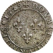 France Double Tournois Louis XIII Paris Mint. 6th Type 1629 A + DOVBLE.TOVRNOIS.1629. coin reverse