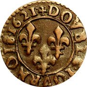 France Double Tournois (Louis XIII. Poitiers Mint. 2nd Type) DOVBLE TOVRNOIS 1621 coin reverse France Double Tournois (Louis XIII. Poitiers Mint. 2nd Type) DOVBLE TOVRNOIS 1621 coin reverse