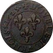 France Double Tournois (Louis XIII Riom Mint. 1st Type) DOVBLE. TOVRNOIS 1625 coin reverse France Double Tournois (Louis XIII Riom Mint. 1st Type) DOVBLE. TOVRNOIS 1625 coin reverse