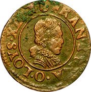 France Double Tournois (Louis XIII Riom Mint. 4th Type) LOYS. XIII. R. D. FRAN. ET. NA O coin obverse