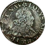 France Double Tournois (Louis XIII Stenay Mint. 11th Type) LOVYS.XIII.R.DE.FRAN.ET.NAV coin obverse
