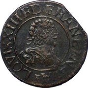 France Double Tournois Louis XIII Tours Mint. 16th Type 1638 E LOVIS.XIII.R.D.FRAN.ET.NAVA.E coin obverse
