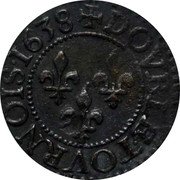 France Double Tournois Louis XIII Tours Mint. 16th Type 1638 E DOVBLE.TOVRNOIS.1638 coin reverse