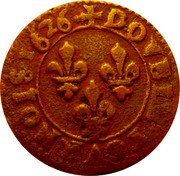 France Double Tournois Louis XIII Villeneuve Mint. 5th Type 1626 R DOVBLE. TOVRNOIS. 1626 coin reverse