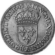 France ECU Louis XIII 1643A KM# P47 SIT NOMEN DOMINI A BENEDICTVM 1643 coin reverse France ECU Louis XIII 1643A KM# P47 SIT NOMEN DOMINI A BENEDICTVM 1643 coin reverse