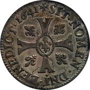 France Quinzain (Louis XIII) SIT NOMEN DNI BENEDICT 1641 coin reverse France Quinzain (Louis XIII) SIT NOMEN DNI BENEDICT 1641 coin reverse