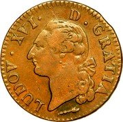 France Sol (Louis XVI by Bearn) LUDOV XVI D GRATIA coin obverse France Sol (Louis XVI by Bearn) LUDOV XVI D GRATIA coin obverse