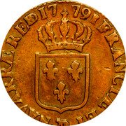 France Sol (Louis XVI by Bearn) FRANCIÆ ET NAVARRÆ RE BD 1779 coin reverse France Sol (Louis XVI by Bearn) FRANCIÆ ET NAVARRÆ RE BD 1779 coin reverse