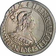 France Teston (Henriette of Lorraine hooded bust and shield version) HENR.A.LOTH.PRIN.PHAL.ET.LIX coin obverse
