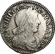 France 1/12 ECU (Louis XIV. Hybrid Bust) LVD. XIIII. D. G. FR. ET. NA. RE. BD coin obverse