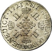 France 1/2 ECU (Louis XV. V. Troyes) KM# 478.14 SIT NOMEN DOM V BENEDICT 1725 coin reverse France 1/2 ECU (Louis XV. V. Troyes) KM# 478.14 SIT NOMEN DOM V BENEDICT 1725 coin reverse