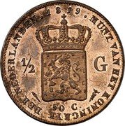 Netherlands 1/2 Gulden Willem I Pattern 1819  1819 MUNT VAN HET KONINGRYK DER NEDERLANDEN 1/2 G 50 C. coin reverse Netherlands 1/2 Gulden Willem I Pattern 1819  1819 MUNT VAN HET KONINGRYK DER NEDERLANDEN 1/2 G 50 C. coin reverse