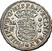 Mexico 1/2 Real Philip V 1740 MF KM# 65 PHILIP V D G HISPAN ET IND REX MF coin obverse Mexico 1/2 Real Philip V 1740 MF KM# 65 PHILIP V D G HISPAN ET IND REX MF coin obverse