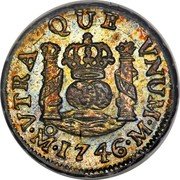 Mexico 1/2 Real Philip V 1746 M KM# 66 VTRA QUE VNVM MO 1746 M PLUS VLTR coin reverse