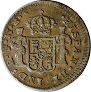 Mexico 1/2 Real Carolus III 1772 Mo FM KM# 69.1 HISPAN ET IND R MO F M coin reverse Mexico 1/2 Real Carolus III 1772 Mo FM KM# 69.1 HISPAN ET IND R MO F M coin reverse