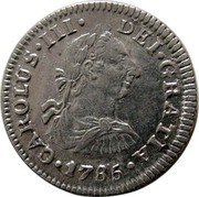 Mexico 1/2 Real Carolus III 1786 FM KM# 69.2a CAROLUS III DEI GRATIA 1785 coin obverse Mexico 1/2 Real Carolus III 1786 FM KM# 69.2a CAROLUS III DEI GRATIA 1785 coin obverse