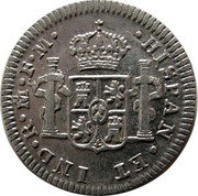 Mexico 1/2 Real Carolus III 1786 FM KM# 69.2a HISPAN ET IND R MO F M coin reverse Mexico 1/2 Real Carolus III 1786 FM KM# 69.2a HISPAN ET IND R MO F M coin reverse