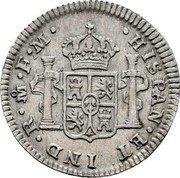 Mexico 1/2 Real Charles IV 1790 FM KM# 71 HISPAN ET IND R MO F M coin reverse Mexico 1/2 Real Charles IV 1790 FM KM# 71 HISPAN ET IND R MO F M coin reverse