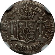 Mexico 1/2 Real Ferdinand VII. Zacatecas 1811 KM# 181 FERDIN VII DEI GRATIA MO 1811 coin obverse Mexico 1/2 Real Ferdinand VII. Zacatecas 1811 KM# 181 FERDIN VII DEI GRATIA MO 1811 coin obverse