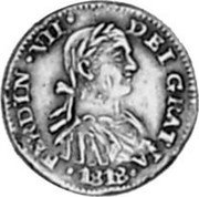 Mexico 1/2 Real Ferdinand VII. Zacatecas 1818 AG KM# 73.1 FERDIN VII DEI GRATIA 1818 coin obverse Mexico 1/2 Real Ferdinand VII. Zacatecas 1818 AG KM# 73.1 FERDIN VII DEI GRATIA 1818 coin obverse