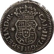 Mexico 1/2 Real Carolus III 1761 M KM# 68 CAR III D G HISP ETIND R coin obverse Mexico 1/2 Real Carolus III 1761 M KM# 68 CAR III D G HISP ETIND R coin obverse