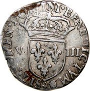 France 1/8 ECU (Henri IV. Rennes) HENRICVS IIII D G FRANC ET NAVAR REX 1590 coin obverse France 1/8 ECU (Henri IV. Rennes) HENRICVS IIII D G FRANC ET NAVAR REX 1590 coin obverse