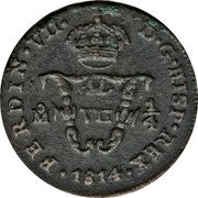Mexico 1/8 Reales (1/4 Tlaco) Ferdinand VII 1814 KM# 63 FERDIN VII D G HISP REX 1816 MO VII 1/4 coin obverse
