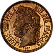 France 1 Centime (Pattern of Barre. Louis-Philippe I) LOUIS PHILIPPE I ROI DES FRANÇAIS 1847 BARRE coin obverse