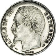 France 1 Franc (Napoleon III. Big Head) NAPOLÉON III EMPEREUR BARRE coin obverse