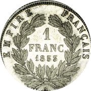 France 1 Franc (Napoleon III. Big Head) EMPIRE FRANÇAIS 1 FRANC 1853 A coin reverse
