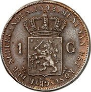 Netherlands 1 Gulden (Willem II Pattern) 1842 1 G MUNT VAN HET KONINKRIJK DER NEDERLANDEN 100 C. coin reverse