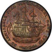 USA 1 Penny (Rhode Island Ship Token) DE ADMIRALS FLAG VAN ADMIRAL HOWE 1779 coin obverse USA 1 Penny (Rhode Island Ship Token) DE ADMIRALS FLAG VAN ADMIRAL HOWE 1779 coin obverse