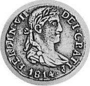 Mexico 1 Real Ferdinand VII. Guadalajara 1814 GA MR KM# 83.2 FERDIN VII DEI GRATIA 1814 coin obverse Mexico 1 Real Ferdinand VII. Guadalajara 1814 GA MR KM# 83.2 FERDIN VII DEI GRATIA 1814 coin obverse