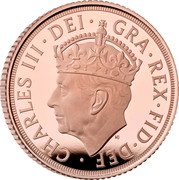 UK 1 Sovereign (The Coronation of His Majesty King Charles III) CHARLES III DEI GRA REX FID DEF MJ coin obverse UK 1 Sovereign (The Coronation of His Majesty King Charles III) CHARLES III DEI GRA REX FID DEF MJ coin obverse