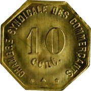 France 10 Centimes (Chamber of Trades Unions -Perpignan.Pattern) CHAMBRE SYNDICALE DES COMMERÇANTS 10 CENT coin reverse France 10 Centimes (Chamber of Trades Unions -Perpignan.Pattern) CHAMBRE SYNDICALE DES COMMERÇANTS 10 CENT coin reverse