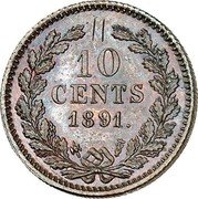 Netherlands 10 Cents (Wilhelmina Pattern) 10 CENTS 1891. coin reverse Netherlands 10 Cents (Wilhelmina Pattern) 10 CENTS 1891. coin reverse